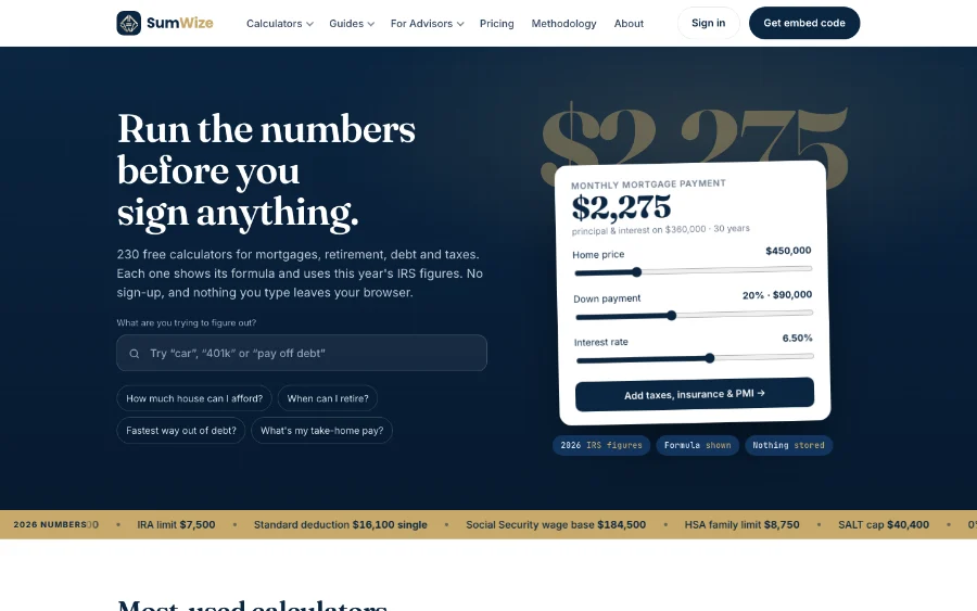Sumwize website homepage